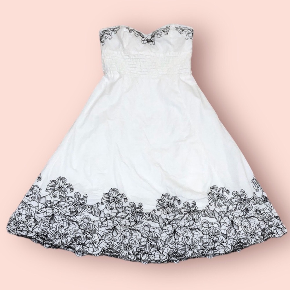 White House Black Market Midi Dress Size 0 White Black Floral Embroidery